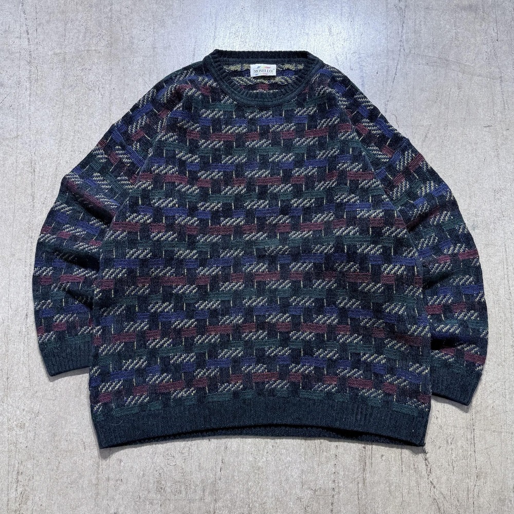 Monello Sweater Mens XL Multicolor Geometric Knit Crewneck Pullover Casual